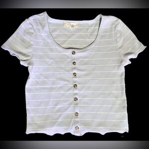 Pink Rose Light Blue & White Striped Scoop Neck Crop Top